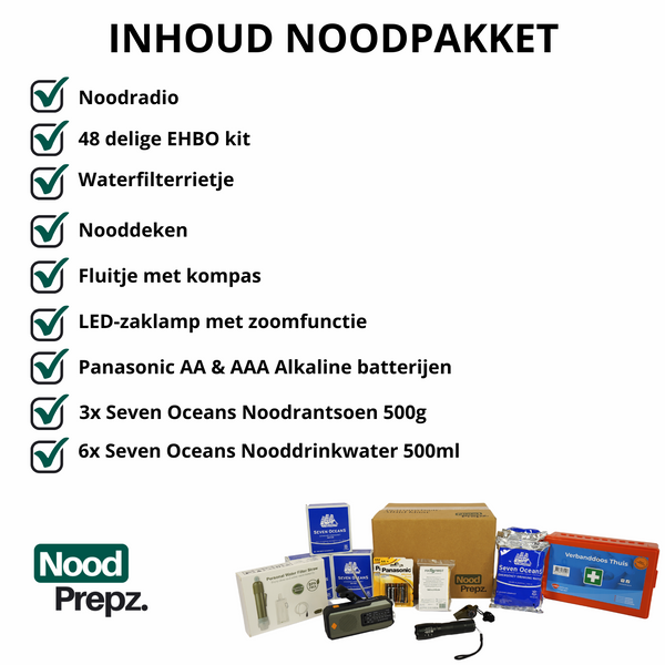 Compleet Noodpakket met Noodrantsoen en Nooddrinkwater